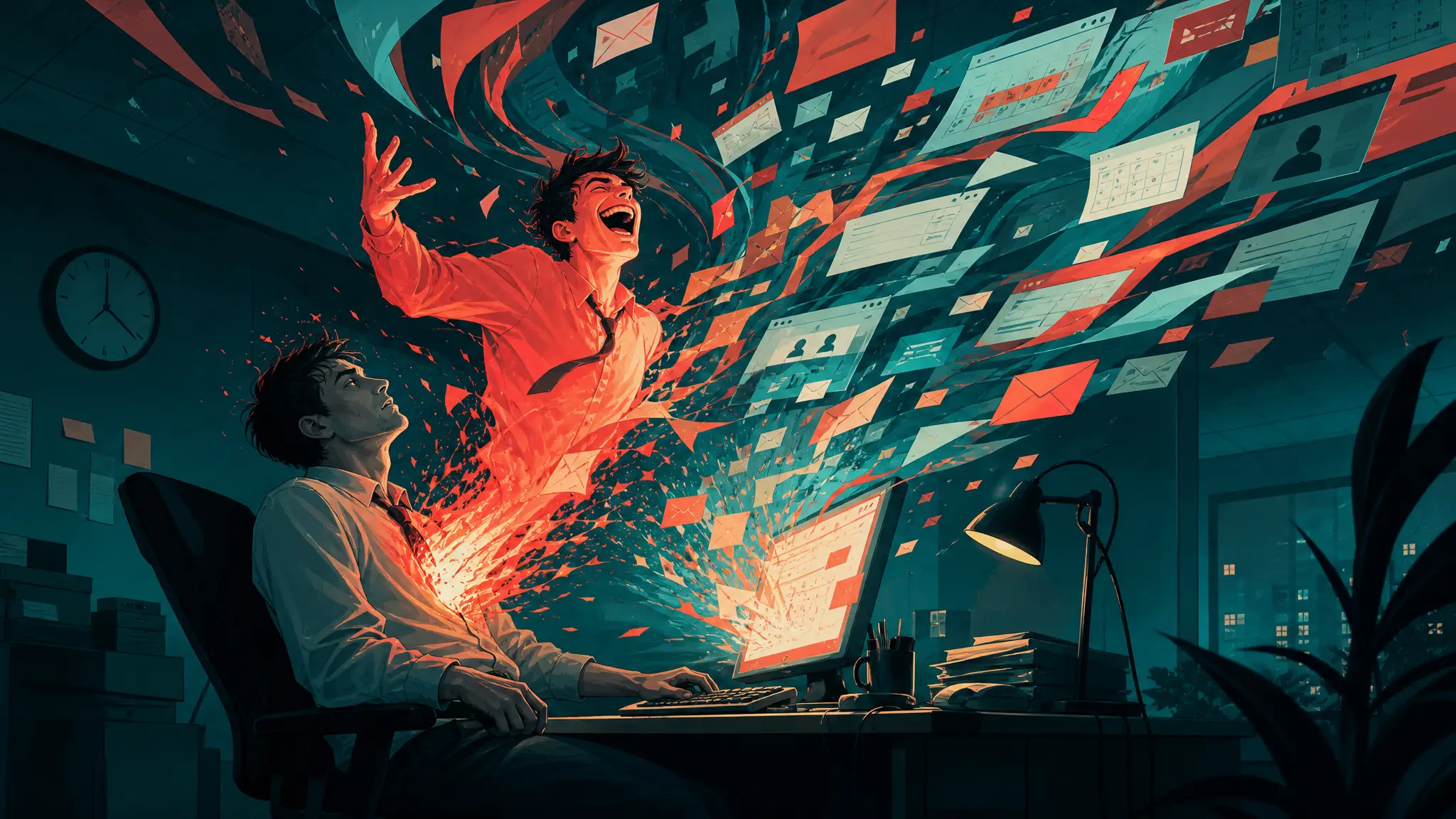 Atmospheric poster for the Overworked Worker Meltdown Song template